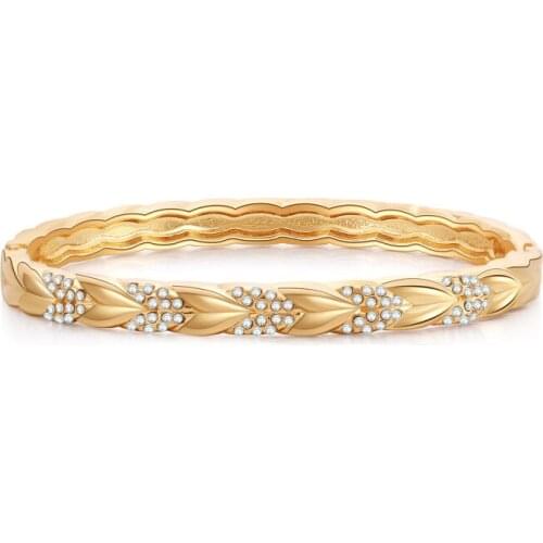 ORNAPEADIA Wholesale Alloy Metal Light Bangle for Women Leaf Shaped with Rhinestone Bracelet Charm Bracelets for Women