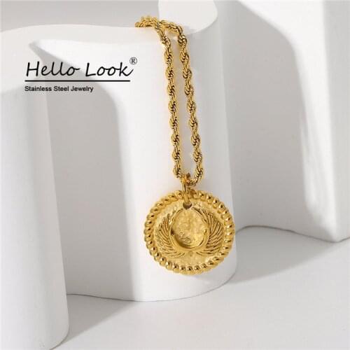 Hellolook INS Hot Wings of Liberty Pendant Necklace for Women Gold Stainless Steel Chain Necklace Jewelry