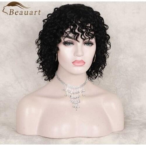 Beauart Afro Deep Curly 100% Human Hair None Lace Front Wig Short Curls Wig With Bangs For Black Women Bob Cut Machine Wigs