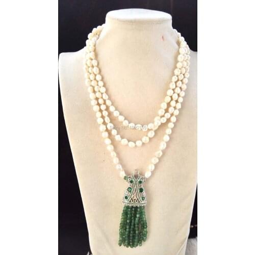 Freshwater pearl white baroque reborn keshi green stone faceted necklace 60inch nature clothes pendant