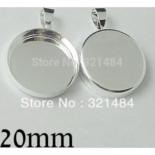 Silver plated 100pc round bezel pendant tray for blank jewelry 20mm cameo base cabochon setting