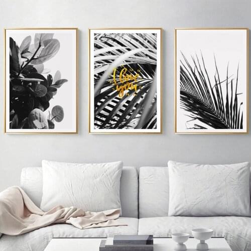Nordic Black and White Leaves Poster Canvas Paintings Love Quotes Posters Prints Wall Art Picture Weeding Room Home Decoration