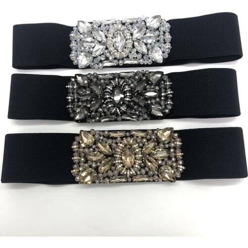 2019 New fashion color Crystal elastic belt Womens Brand Elastic Waistband Female wide Belts For Women Dress accessories SW335