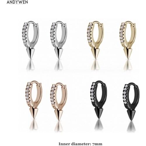 ANDYWEN 925 Sterling Silver 7mm Mini Hoop Earrings SpikeHuggies For Women Round Earrings Loops Luxury Jewelry Accessories