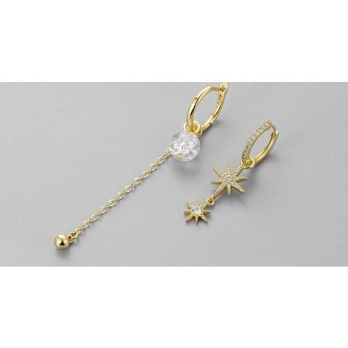 Minar Asymmetry Cubic Zirconia Star Glass Ball Dangle Earrings for Women Girls Long Chain Tassels Earrings Unique Accessories