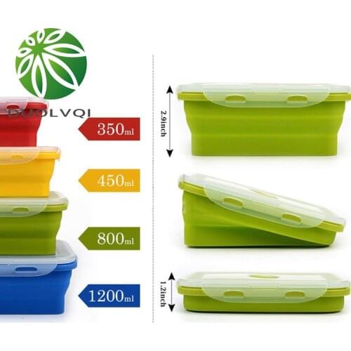 Duolvqi Silicone Lunch Box Portable Bowl Colorful Folding Food Container Lunchbox 350/500/800/1200ml Eco-Friendly