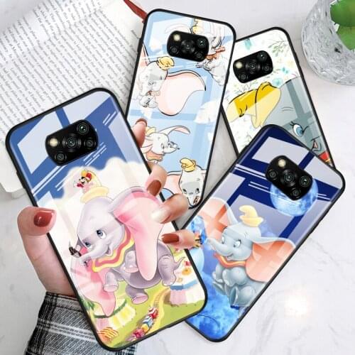 Dumbo cute Disney for Xiaomi POCO X3 NFC F3 M2 X2 F2 Redmi K30 Redmi Note 9 Pro Luxury Tempered Glass Phone Case Cover
