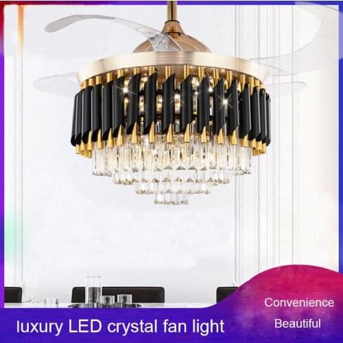 110V / 220V LED Crystal Ceiling Fan Light Restaurant Beautiful and Generous Home Simple Ceiling Fans with Lights