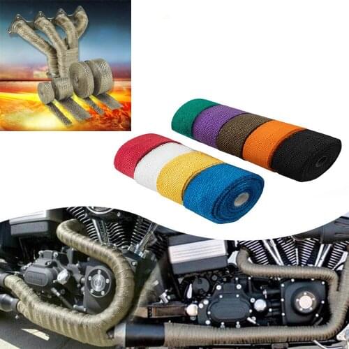 5cm*5M 10M 15M Motorcycle Exhaust Heat Wrap Thermal Exhaust Tape for Motorcycle Fiberglass Heat Shield Tape with Stainless Ties