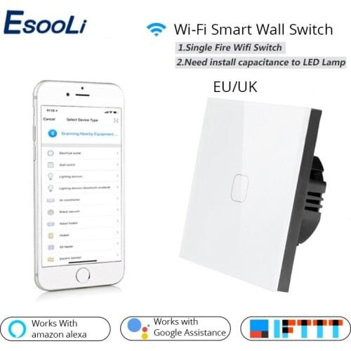 Esooli EU/UK Wifi Smart Wall Touch Switch Glass Panel Mobile APP Remote Control work with Amazon Alexa Google Home