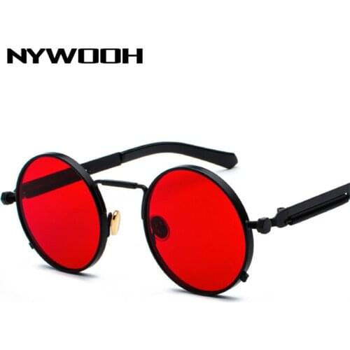NYWOOH Vintage Round Sunglasses Men Women Gothic Steampunk Sun Glasses Metal Steam Punk Hip Pop Sunglass