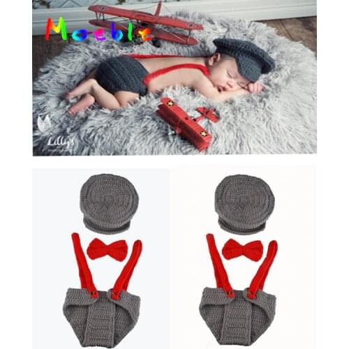 Hot Crochet Pilot Infant Boys Photo Props Knitted Aviator Costume for Boys Photo SHoot Newborn Coming Home Outfit 0-6M MZS-15039