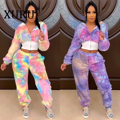 XURU European and American Hot Style Womens Jumpsuit Two-piece Color Hooded Plush Elastic Waist Jumpsuit