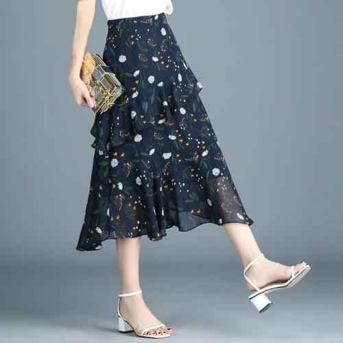 Floral Long Skirt Womens 2021 Summer New High-waist Fashion Is Thin and Irregular Ruffled Fishtail Skirt
