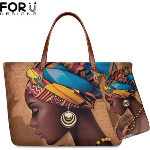 FORUDESIGNS Women Bags for Black Art African Girls Design Luxury Handbag&Purse Set Ladies Top-Handle Bags Females Beach Bag 2019