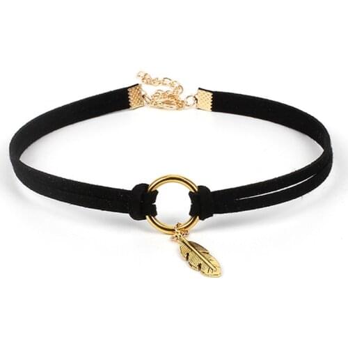 2018 New Circle Round Black Velvet Choker Necklace Leaf Chokers Chocker Necklace For Women collares mujer collier femme