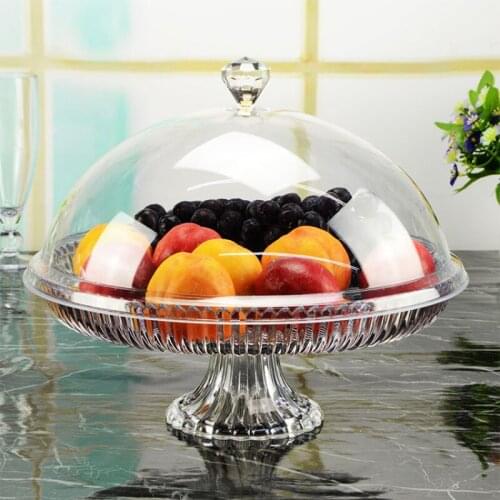 Zq Hotel Tea Break Fruit Plate High Foot Transparent Bread Cake Plate Cover Pastry European Plastic