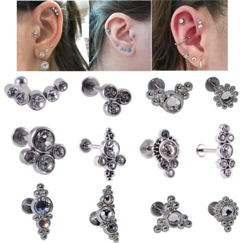 1PCS 16G G23 Titanium&Steel Opal Cluster Ear Tragus Helix Cartilage Cz Gem Earrings Stud Labret Bar Ring Woman New Body Piercing