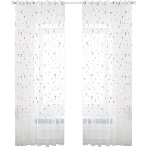 1Pc Moon Star Print Polyester Tulle Curtain Window Bedroom Drape Home Decoration