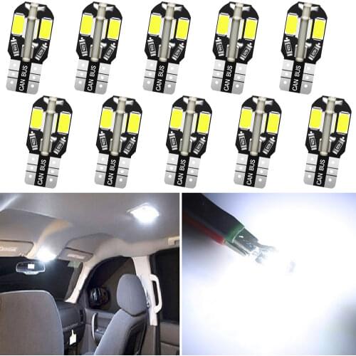 10PCS T10 W5W Auto Led Interior Bulb Canbus Brake License Plate Light 5730 8SMD Car Side Wedge White Lamp Clearance Lighting 12V