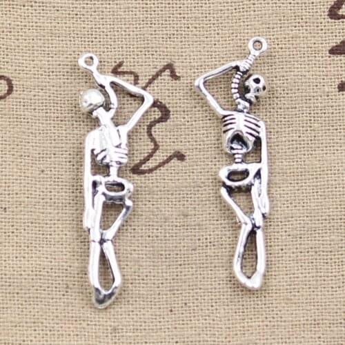 15pcs Charms Skeleton Man Halloween 42x8mm Antique Bronze Silver Color Plated Pendants Making DIY Handmade Tibetan Jewelry