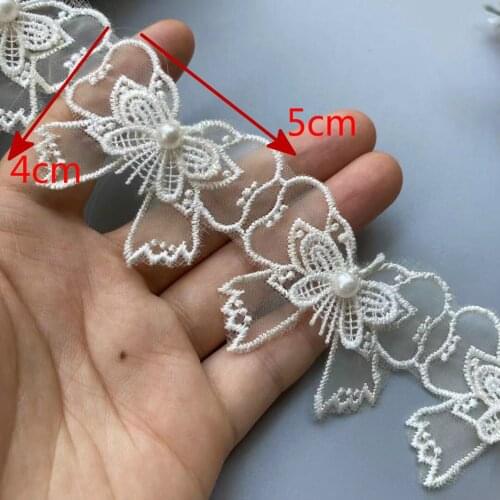 20X Ivory Lace Trim Ribbon Pearl Vivid Lovely Double Layer Bowknot Embroidered Applique Fabric DIY Wedding Dress Sewing Supplie
