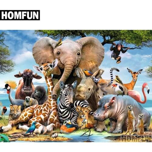 HOMFUN 3D DIY Diamond Embroidery "Elephant Forest" Picture of Rhinestones Diamond Painting Cross Stitch Needlework Decor A00698
