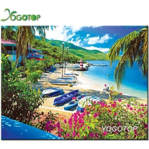 5D full diamond painting seaside boat landscape cross stitch set diamond embroidery mosaic gift home decoration crafts YY4460