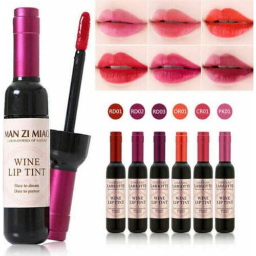 6 Colors Matte Liquid Lipstick Red Wine Bottle Shaped Lip Gloss Waterproof Long Lasting Lipgloss Moisturize Lip Non-stick Tint
