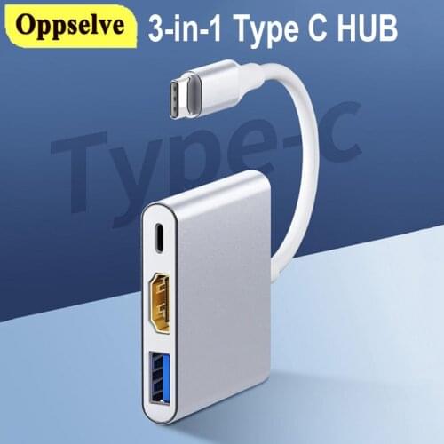 USB Type-C Hub Adapter for Macbook Pro PC Laptop Phone 3-in-1 USB C HUB to HDMI-compatible Converter with 3 Ports for Projector