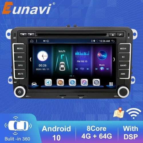 Eunavi 2 Din 7'' Android 10 Car DVD Radio GPS For VW GOLF 5 6 Polo Bora Jetta B6 B7 Passat Tiguan Multimedia Video Audio Player