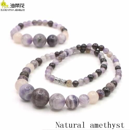 Purple Natural Amethysts Gemstones 6-16mm Necklace Bracelet Stone Long Chain Quartz Crystal Womens Health Jewelry Christmas Gif