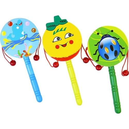 Early Education Wooden Rattle Cartoon Characters Decoration Traditional Toy Drum Rattle Childrens Musical Toy