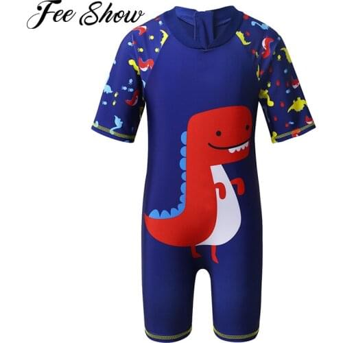 Kids Boys One-piece Short Sleeves Shark/Dinosaur Printed Zippered Swimsuit Swimwear Bathing Suit Sunsuit Rash Guard