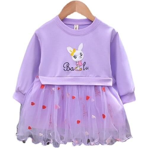 Long Sleeve Children Girls Dress Cartoon Rabbit Print Casual Kids Cotton Dresses for Girls Fashion Girls Clothing Girls Dresses