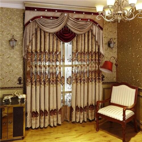 European and American luxury brown embroidered bedroom curtains classic villa elegant curtains for living room hotel kitchen