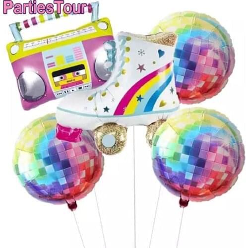 5pcs/lot Skate Radio and Disco Foil Balloons for Back to the 80s 90s Retro Themed Hip Hop Birthday Party Balloon Decor Supplies