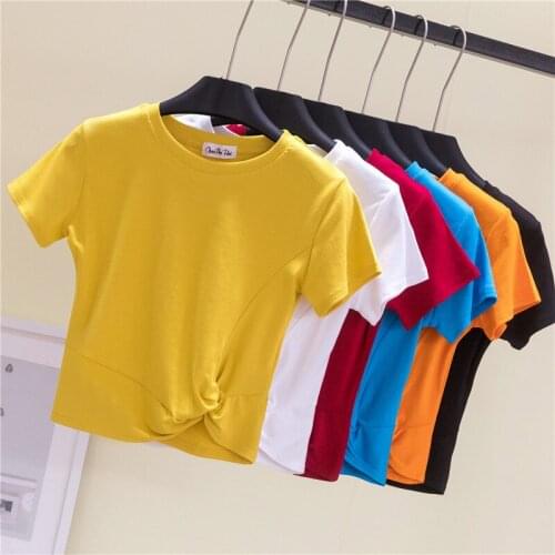 Summer Casual Clothing Women Cotton T Shirt Round Neck Short Sleeve Cropped Tops Ladies Korean Clothes Fashion Women Sexy Tshirt