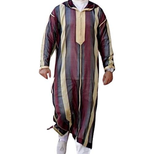 Striped Print Hooded Men Robe Lightweight Long Sleeve Lapel Loose Men Robe Traditional Clothing