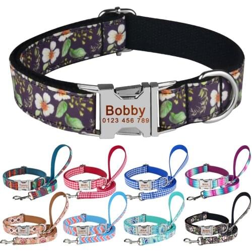 Custom Free Engraved Name Collar Small Large Personalized Dog Collar Product Dog Collars Nylon Plaid Boy Girl Unisex Dogs Collar