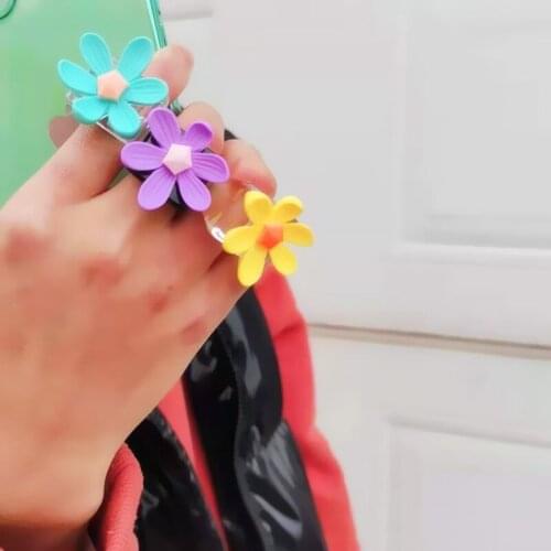 Korea Acrylic Resin Rings for Women Sweet Small Fresh Flower Ring Bohemian Summer Style Ring Trendy Accessories Jewelry