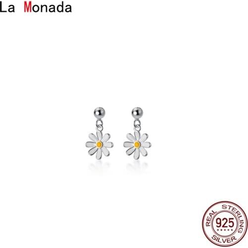 La Monada Small Stud Earrings For Women 925 Sterling Flower Daisy Woman Earring Hanging Silver 925 Earring Jewelry Female