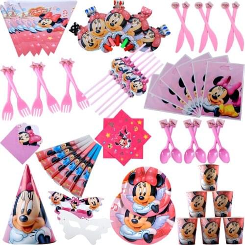 Minnie Mouse birthday party decorations kids baby girl favor disposable tableware baby shower girl birthday party supplies decor