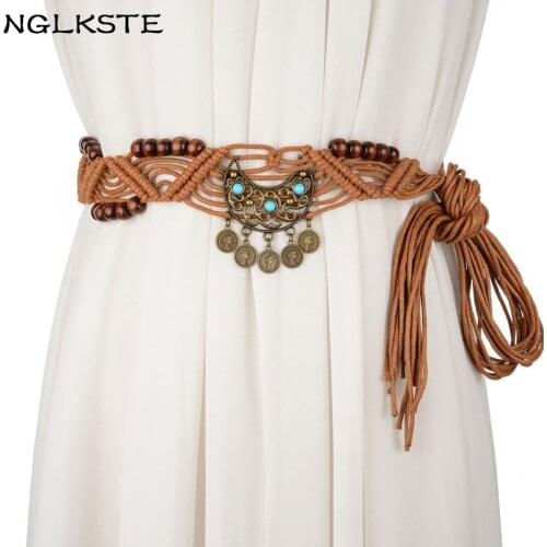 Fashionable belt for dresses women national style waxed rope wide waistband Bohemia style belts collocation skirt womens belt