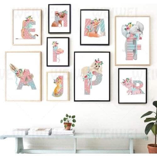 Cartoon Kids Room Decoration Painting Letters and Small Animals Cute Children Room Living Room Canvas Painting Wall Art Poster