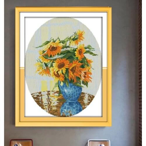 Sunflower vase Printed Canvas Cross Stitch Kit Home Decore 11CT Fabric 14CT Canvas DMC Embroidery Needlework Cross-stitch set