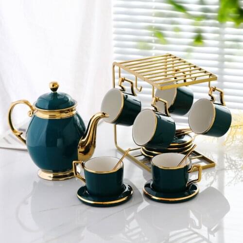 1600ML European Luxury Tea Pot Set Ceramic Phnom Penh Teapot Porcelain With Cup Holder Saucer Spoon Home Utensils Coffee Mugs