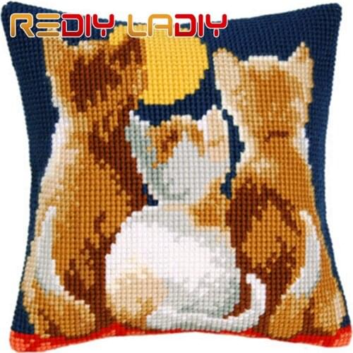 Cross Stitch Cushion Cover Animals Family Sofa Pillow DIY Chunky Cross-Stitch Kits 100% Acrylic Yarn Pillow Case Hobby & Crafts