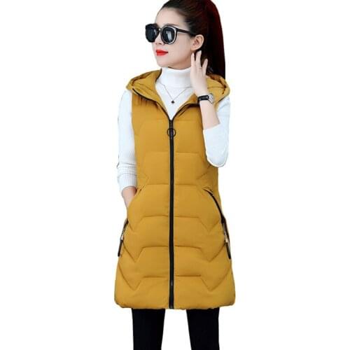 2021 New Fashion Women Winter Vest Thick Warm Down Cotton Coat Hooded Length Overcoat Large size Loose Casual Female Jacket