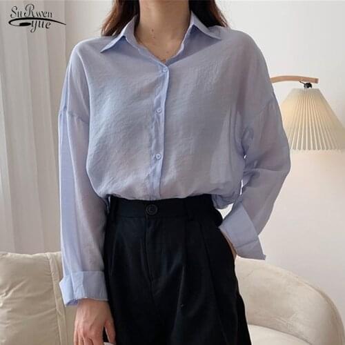 2021 Summer New Korean Style All-match Thin Long-Sleeve Blouse Simple Loose Sun-Proof Clothing Shirt Female Summer Tops 10006